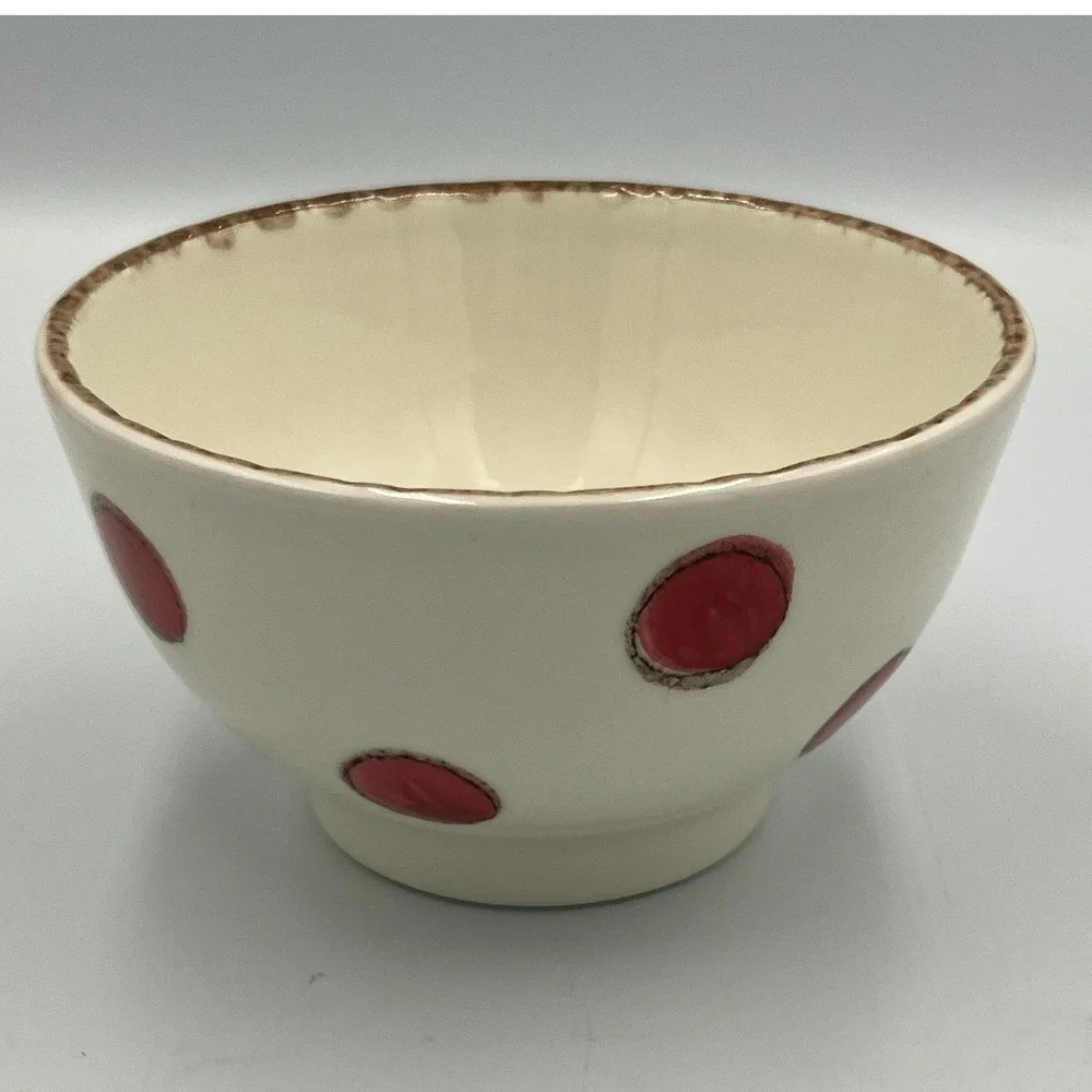 Portugal Ceramic Polka Dot Cereal Bowls Set of 3 Cream Red Very Good 5.5in